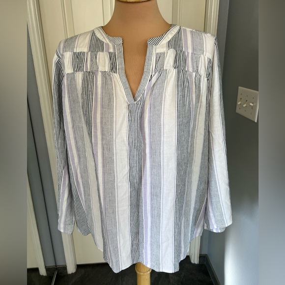 Splendid Striped Linen Blend Peasant Hippie Boho Top - Picture 1 of 8